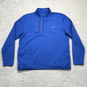 Callaway Golf Pullover Mens Large Blue 1/4‎ Zip Fleece Lined Mock Neck Top